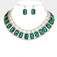 Emerald Cut Stone Accented Collar Evening Necklace