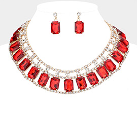 Emerald Cut Stone Accented Collar Evening Necklace