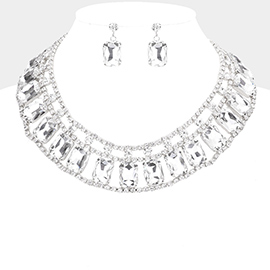 Emerald Cut Stone Accented Collar Evening Necklace