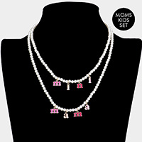 2PCS -mini mama Pendant Moms and Kids Set Pearl Necklaces