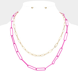 2PCS - Colored Open Metal Oval Link Necklaces