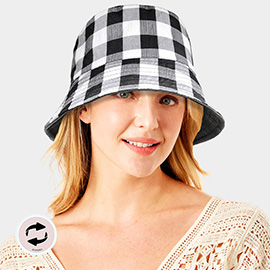 Wired Brim Plaid Check Patterned Reversible Bucket Hat