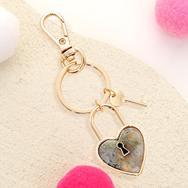 Semi Precious Heart Lock Keychain / Bag Charm