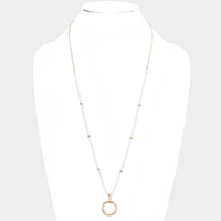 Open Metal Circle Pendant Pearl Long Necklace