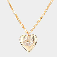 Rhinestone Embellished North Star Metal Heart Pendant Necklace