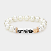 BEST FRIEND Message Pearl Stretch Bracelet