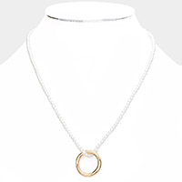 Open Metal Circle Pendant Pearl Necklace