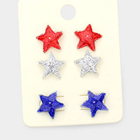 Glittered American USA Flag Star Stud Earrings