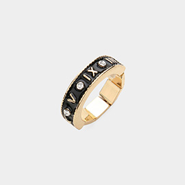 Stone Embellished Enamel Metal Roman Numerals Stretch Ring