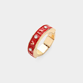 Stone Embellished Enamel Metal Roman Numerals Stretch Ring