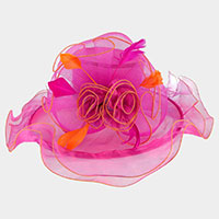 Flower Feather Accented Double Layered Organza Hat