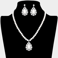 Rhinestone Embellished Teardrop Pearl Accented Necklace