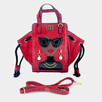 Girl Accented Alligator Patterned Tote / Crossbody Bag