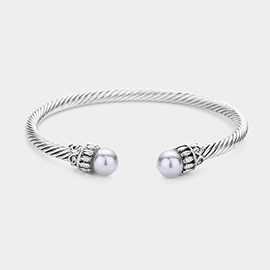 Twisted Metal Pearl Tip Cuff Bracelet
