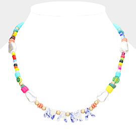 MAMA Celluloid Acetate Message Accented Pearl Multi Beaded Necklace