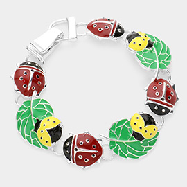 Enamel Ladybug Leaf Link Magnetic Bracelet