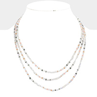 Rectangle Lucite Colorful Seed Beaded Triple Layered Bib Necklace