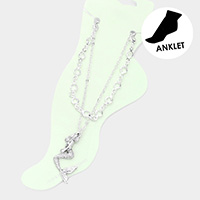 Metal Mermaid Charm Round Bead Link Double Layered Anklet