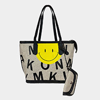 2PCS - Smile Accented Tote Bag and Mini Pouch Bag Set