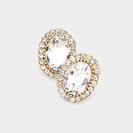 Oval Stone Stud Evening Earrings