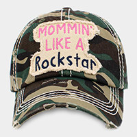 MOMMIN' LIKE A Rockstar Message Camouflage Patterned Vintage Baseball Cap