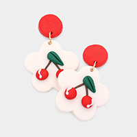 Cherry Accented Flower Polymer Clay Dangle Earrings