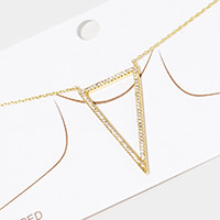 Gold Dipped Rhinestone Embellished Open Metal Triangle Pendant Necklace
