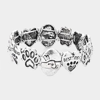 Metal Dog Paw BEST FRIEND Message Heart Stretch Bracelet