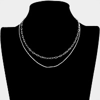 Open Oval Link Metal Chain Double Layered Necklace