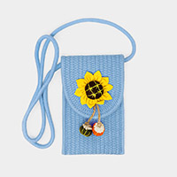 Sunflower Patch Accented Mini Straw Crossbody Bag