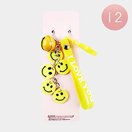 12PCS - Love You Message Smile Faces Bell Keychains