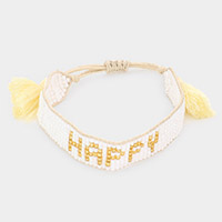 HAPPY Message Beaded Tassel Pull Tie Cinch Bracelet