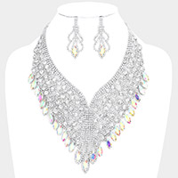 Round Marquise Stone Cluster Evening Bib Necklace