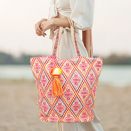 Handwoven Boho Geometric Embroidery Tote Bag