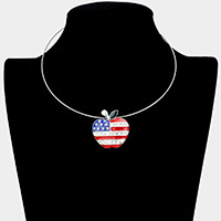 American USA Flag Apple Open Choker Necklace / Brooch / Pendant Set