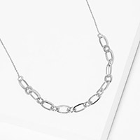 White Gold Dipped Open Metal Oval Link Necklace