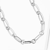 White Gold Dipped Open Metal Oval Link Necklace