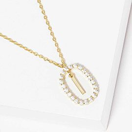 -I- Gold Dipped Metal Monogram Rhinestone Oval Link Pendant Necklace