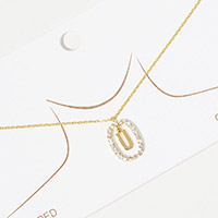 -U- Gold Dipped Metal Monogram Rhinestone Oval Link Pendant Necklace