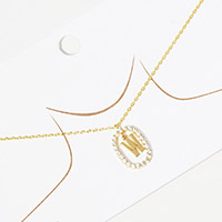 -W- Gold Dipped Metal Monogram Rhinestone Oval Link Pendant Necklace