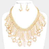 Pearl Clear beads Fringe Statement Necklace