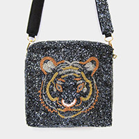 Tiger Accented Beaded Crossbody Bag