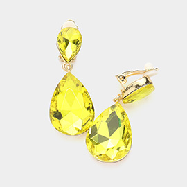 Double Teardrop Stone Link Clip on Evening Earrings