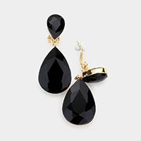 Double Teardrop Stone Link Clip on Evening Earrings