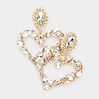 Glass Crystal Stone Heart Embellished Dangle Earrings