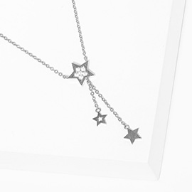 White Gold Dipped CZ Stone Paved Star Pendant Necklace