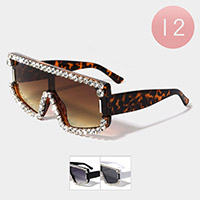 12PCS - Stone Embellished Aviator Sunglasses
