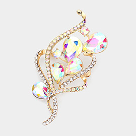 Rhinestone Pave Glass Stone Embellished Brooch