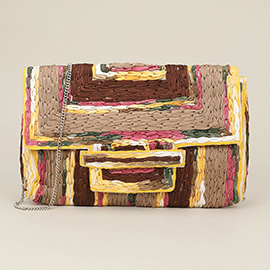 Handcrafted Raffia Geometric Pattern Clutch Bag / Crossbody Bag