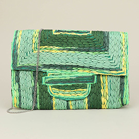 Handcrafted Raffia Geometric Pattern Clutch Bag / Crossbody Bag